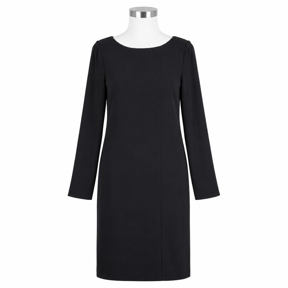 Linda Allard Ellen Tracy‎ Dress Women 8 Black Sheath Boat Neck Long Sleeve Lined